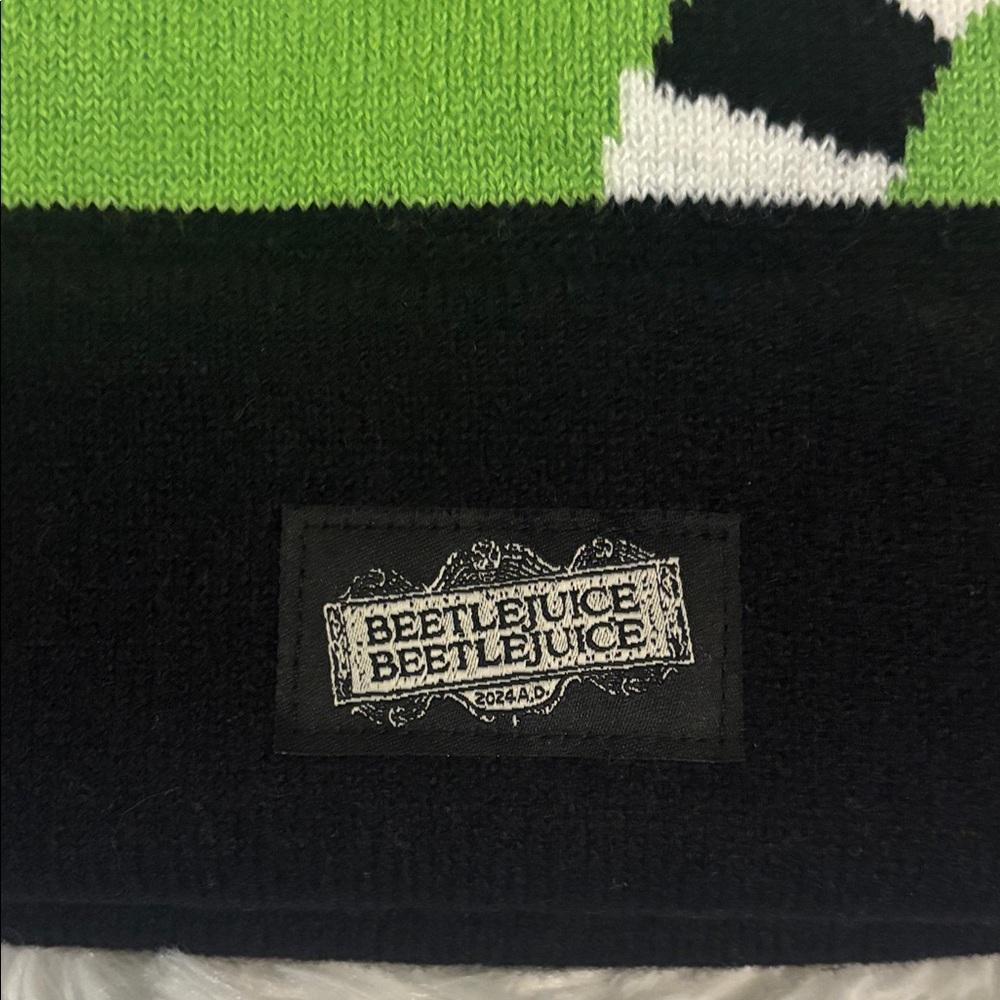 Beetlejuice Green and Black Striped Beanie